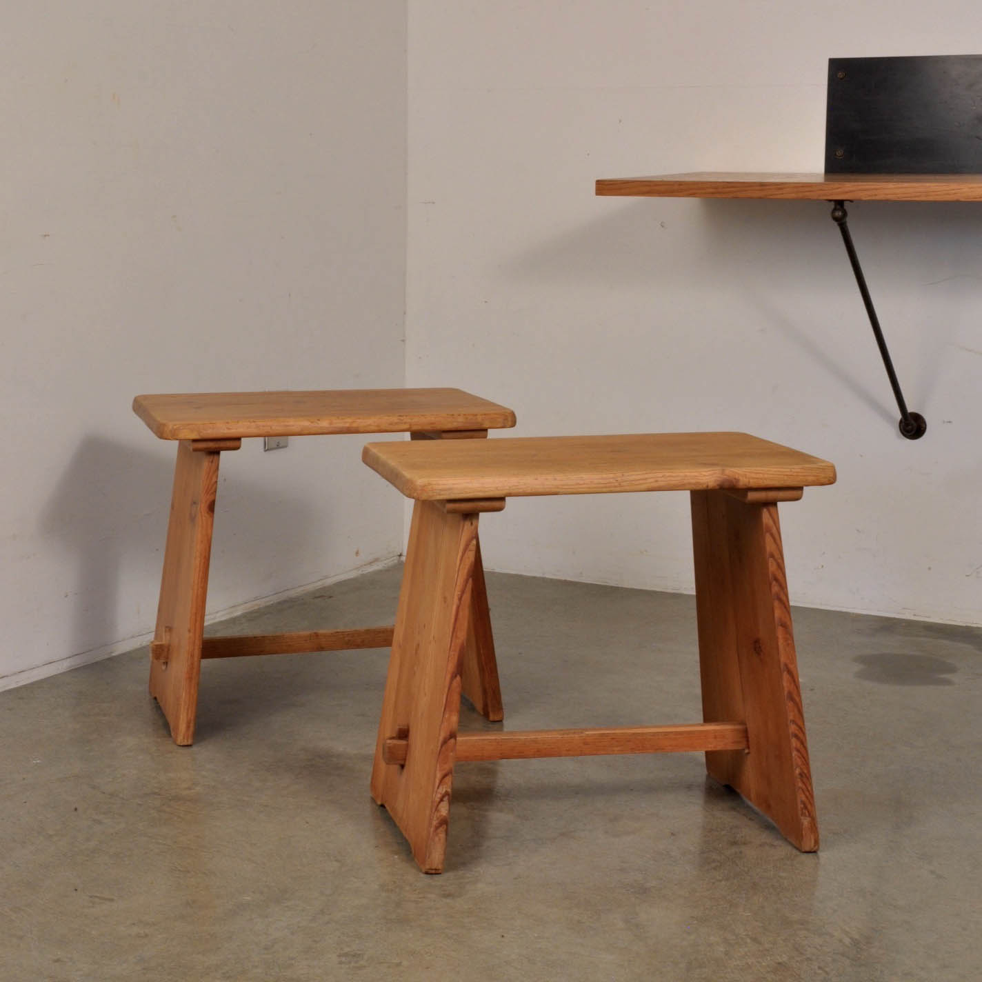 Pair of Pine Stools, Switzerland, 1960s Image